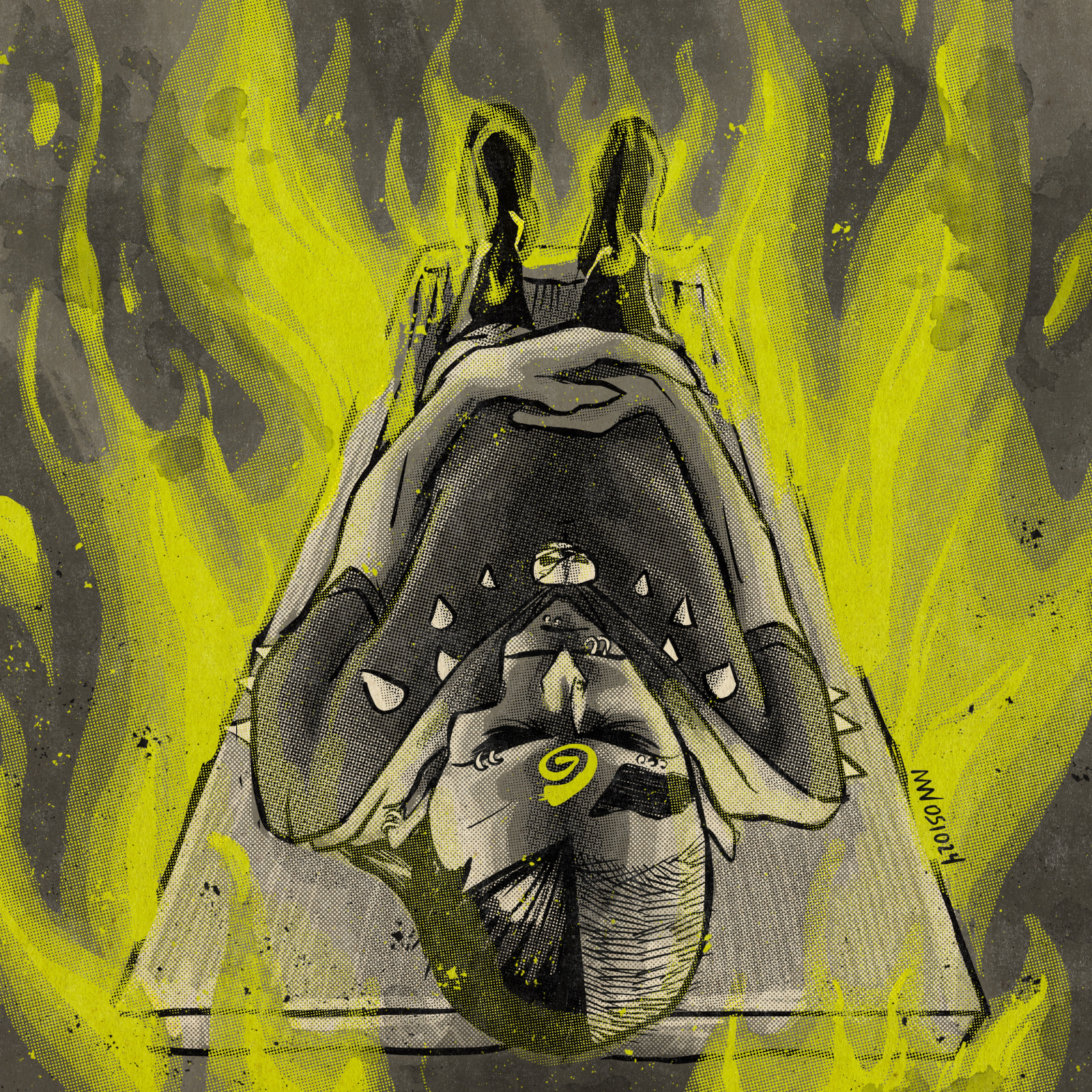 Ray's corpse lies amidst the burning flames of a funeral pyre.
