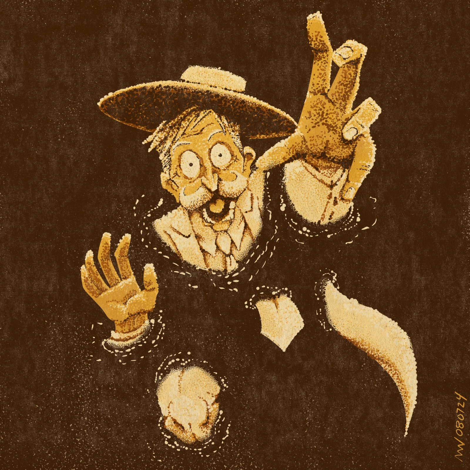 Vik sinks into darkness with his arm outstretched.