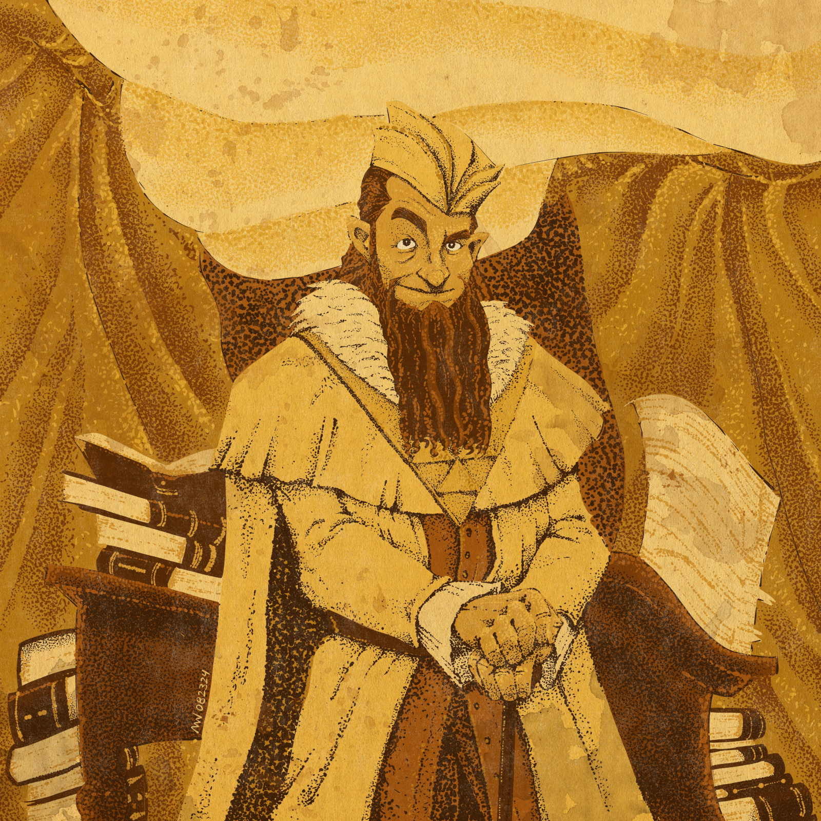 A younger Count Lowls stands before a wavering study.