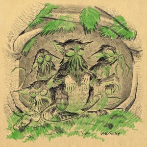 Four Zoogs stare out from tree cover.
