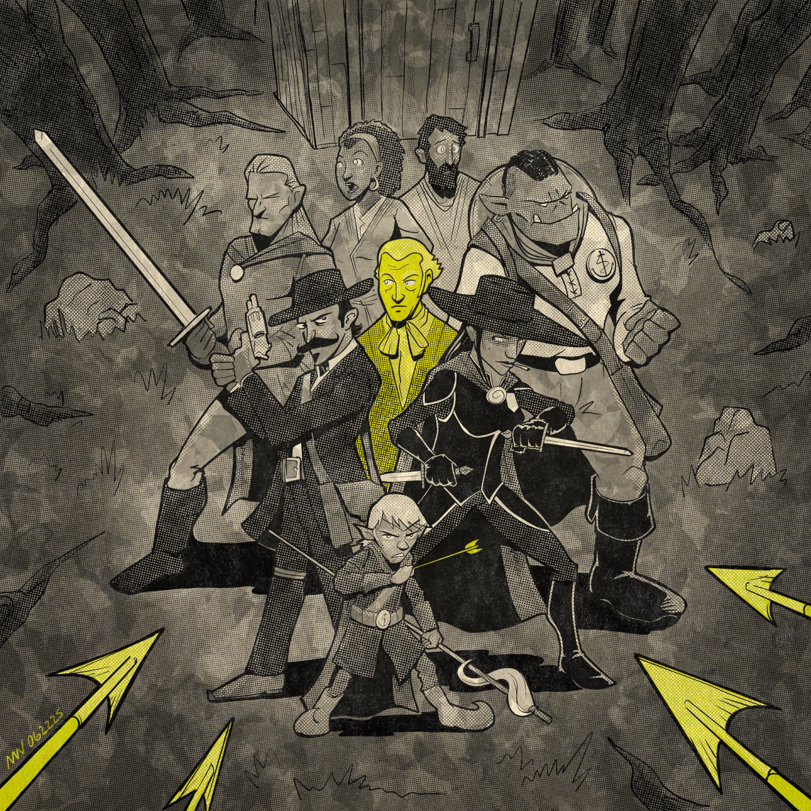 The party gathers protectively around Senator Daldamane and his retainers as arrows threaten all around.