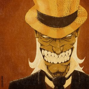 The Bogeyman Mr. Wanderlust grins menacingly from beneath his tophat.